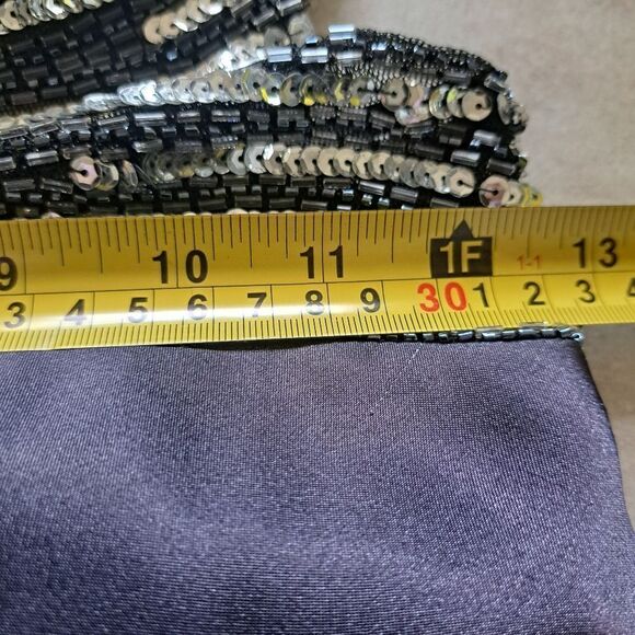 Betsy & Adam One Shoulder Sequins Beaded Cutout Ombre Maxi Dress Sz 2 Gray/Silve - Picture 9 of 14